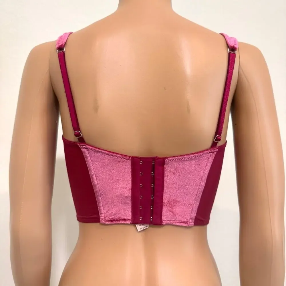 Victoria's Secret small Dream Angels faux lace up velvet corset BC 3186